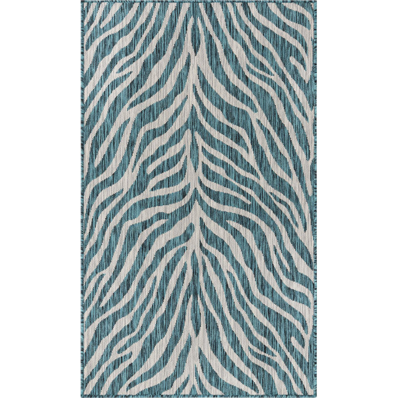 Teal Tsavo Indoor/Outdoor Safari Rug, Rectangle 2'2" x 3'