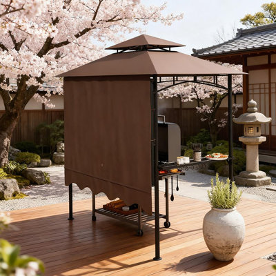 Outdoor Grill Gazebo 8' X 5'  Gazebo Shelter With Side Awning
