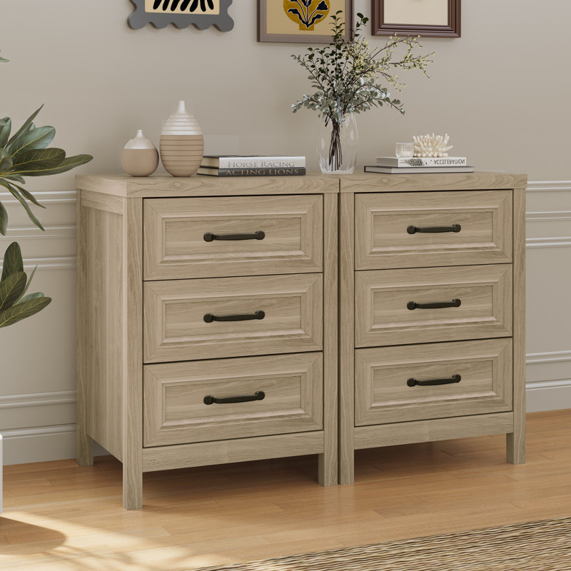 3-Drawer Nightstand, Modern Wood Dresser For Bedroom, Small Accent Chest,Set Of 2, Brown