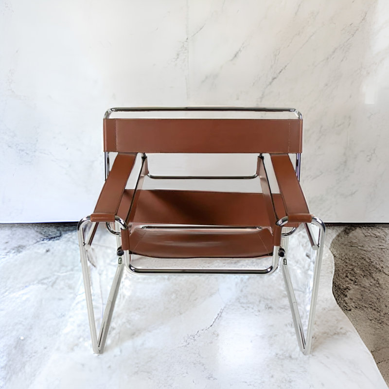 Danta Saddle Leather and Artificial Leather Accent Chair with Stainless Steel Frame, Brown Saddle Leather