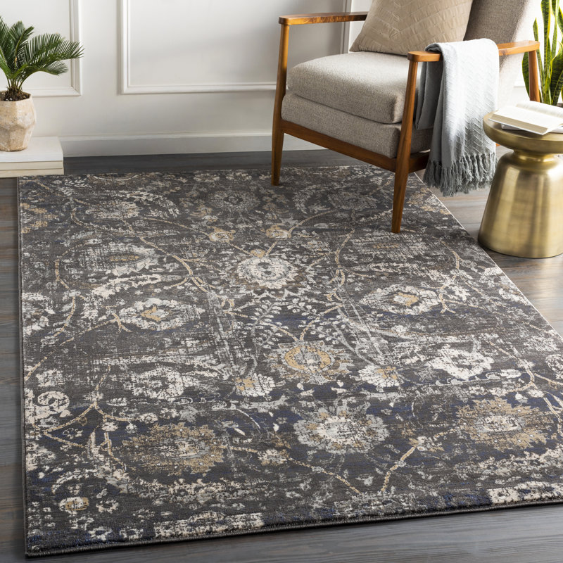 Tapis oriental gris anthracite / ivoire Ahnalise, Rectangle 9 pi x 12 pi 4 po