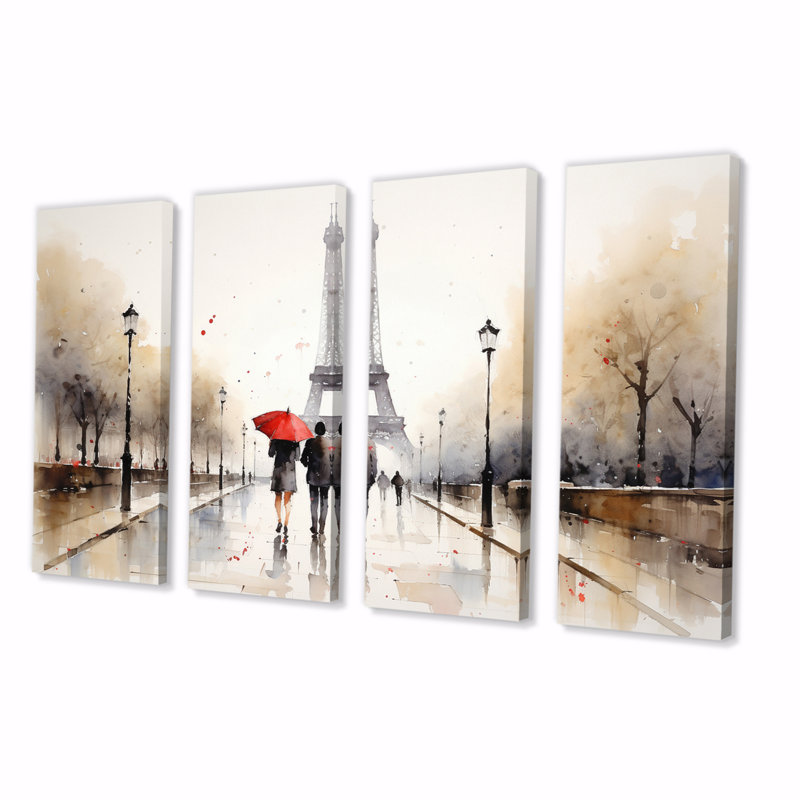 «Paris Eiffel Tower Passion Aquarelle II», 4 pièces