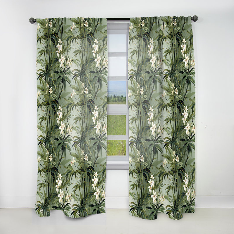 Bamboo Reflections Tropical Pattern I - Tropical Curtain - Velvet Room Darkening - 1 panel, 52" W x 120" L