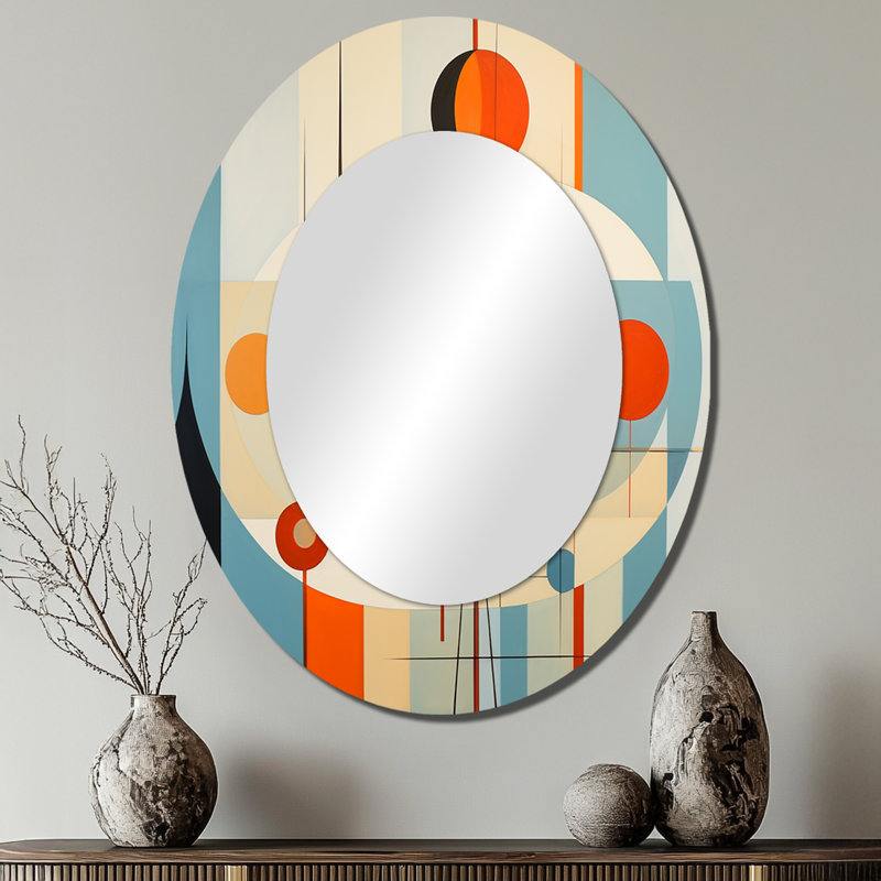 Serendipity Abstract Mid-Century Geometrics III - Grand miroir mural ovale sur support métallique, 40" x 30"