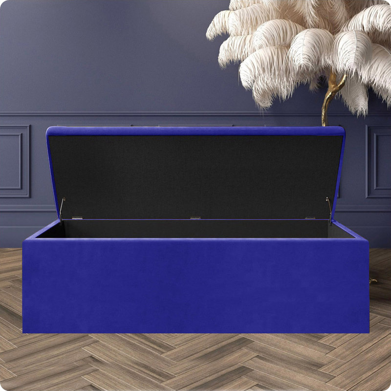 Safar Large Plush Velvet Ottoman Storage Box with Plain Lid Multi Functional Upholstered Blanket Box