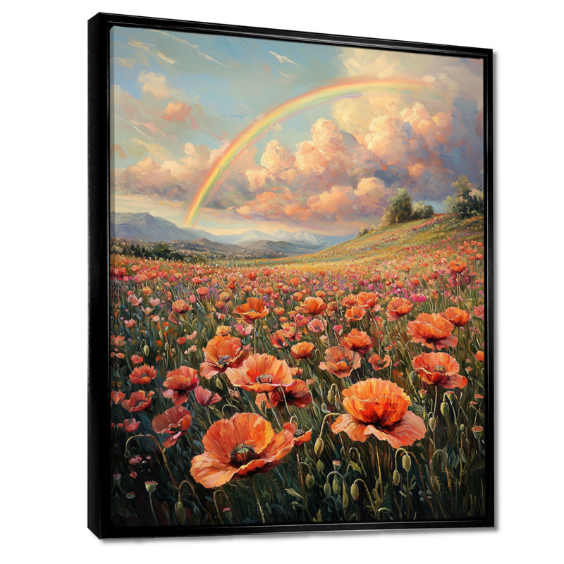 Rainbow Over The Poppy Fields I - Art mural arc-en-ciel, H 20 po x l 12 po, Impression encadrée sans passe-partout, Noir