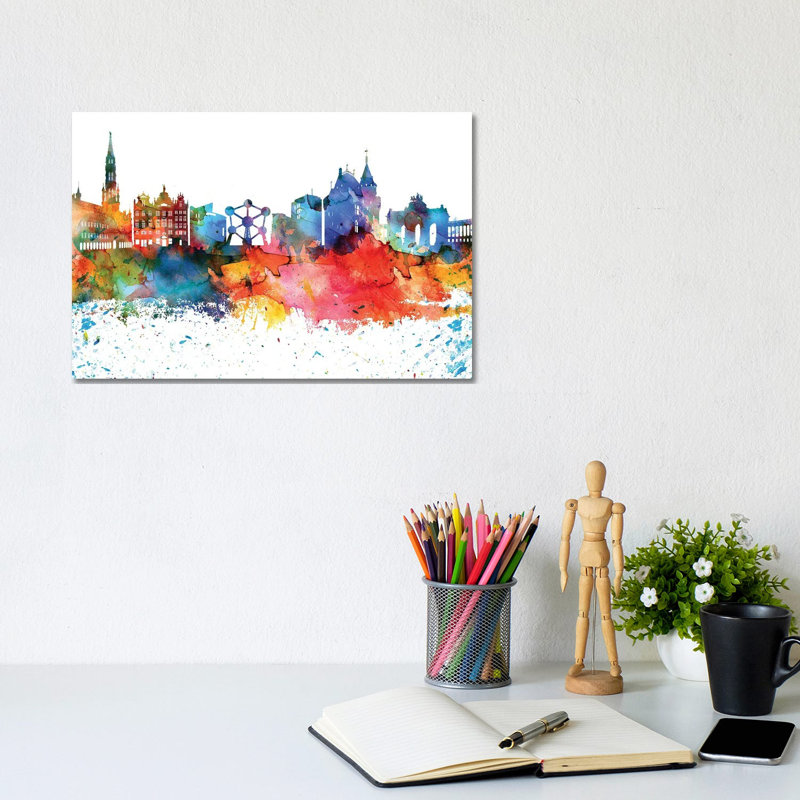 Brussels Skyline by WallDecorAddict - Wrapped Canvas Gallery-Wrapped Canvas Giclée, 20.32 cm H x 30.48 cm W