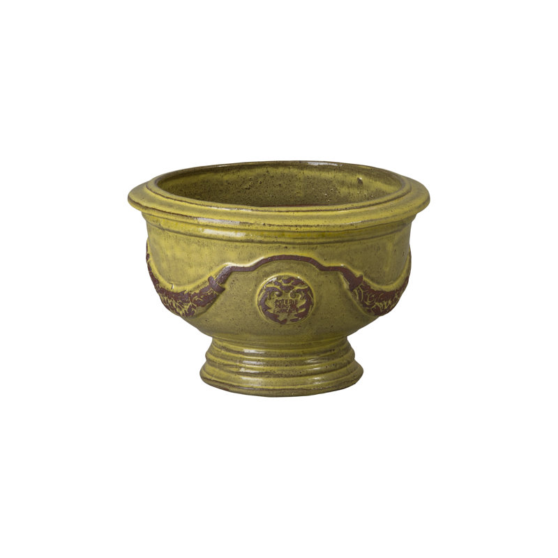 Anduze French Yellow Ceramic Round Planter with Drainage Hole, 10" H x 14.5" W x 14.5" D