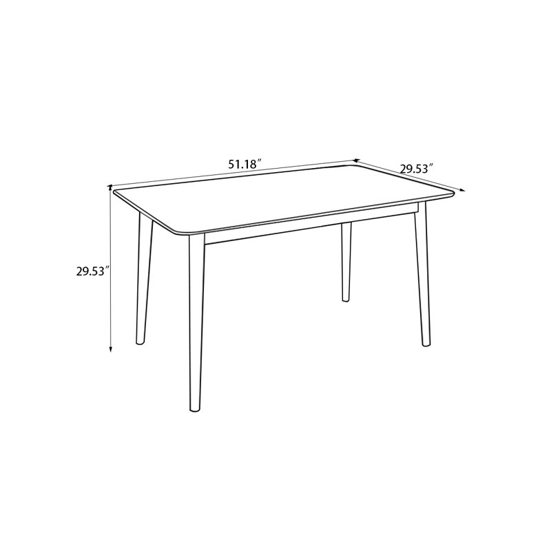 55.12" Burlywood Rectangular Solid Wood Dining Table, 29.53"H x 51.18"L x 29.53"W