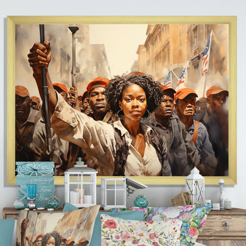 Art afro-américain puissant - Art mural afro-américain, H 16 po x l 32 po x P 1 po, Cadre doré simple