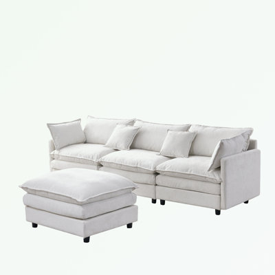 L Shape Chenille Fabric Sectional Sofa with Ottoman by Latitude Run