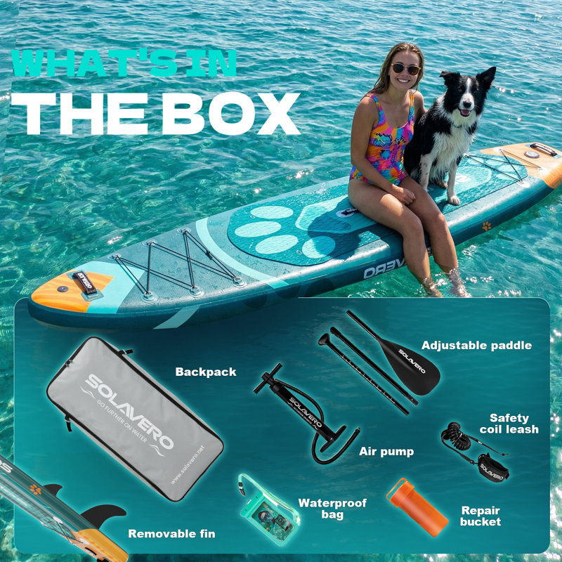 Inflatable Paddle Board With Exceptional Load Capacity, Complete With SUP Accessories, 3 Removable Fins, And 3-Piece Adjustable Single Paddle. This Non-Slip Adult Paddleboard Comes In A Variety Of Designs And Sizes.