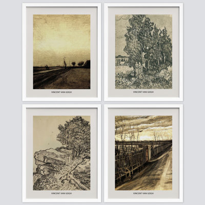 Ferme, campagne, campagne, paysages, nature, impression encadrée sur papier, 4 pièces