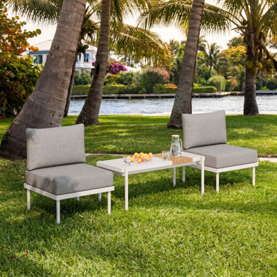 3 Pcs Outdoor Furniture Set, Metal Patio Conversation Set, All Weather Outdoor Couch Set Patio Furniture Set for Deck, Lawn