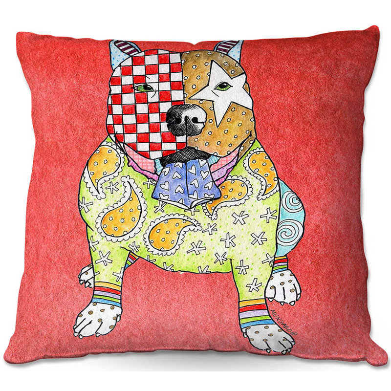  Coussin Couch Pitbull Dog, 18 po x 18 po, Rouge