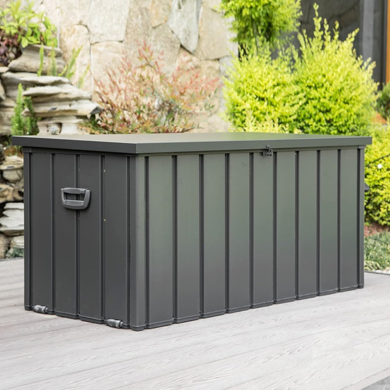 Dark Gray Patio Storage Compartment - 100 Gallon, Waterproof, Lockable For Outdoor Cushions, Pillows, Garden Tools With Material Quality Unit Feature