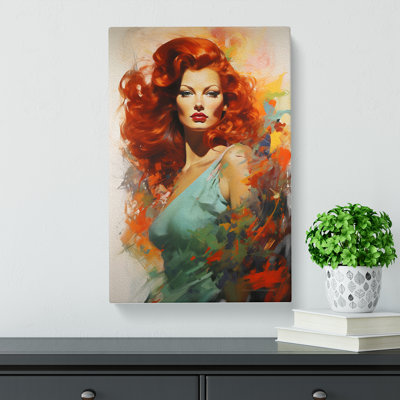 Red Headed Woman Gestural - Wrapped Canvas
