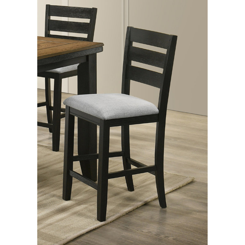 2 tabourets de bar à hauteur de comptoir au fini gris anthracite, avec revêtement en tissu fin et structure de dossier en bois gris anthracite, robustes