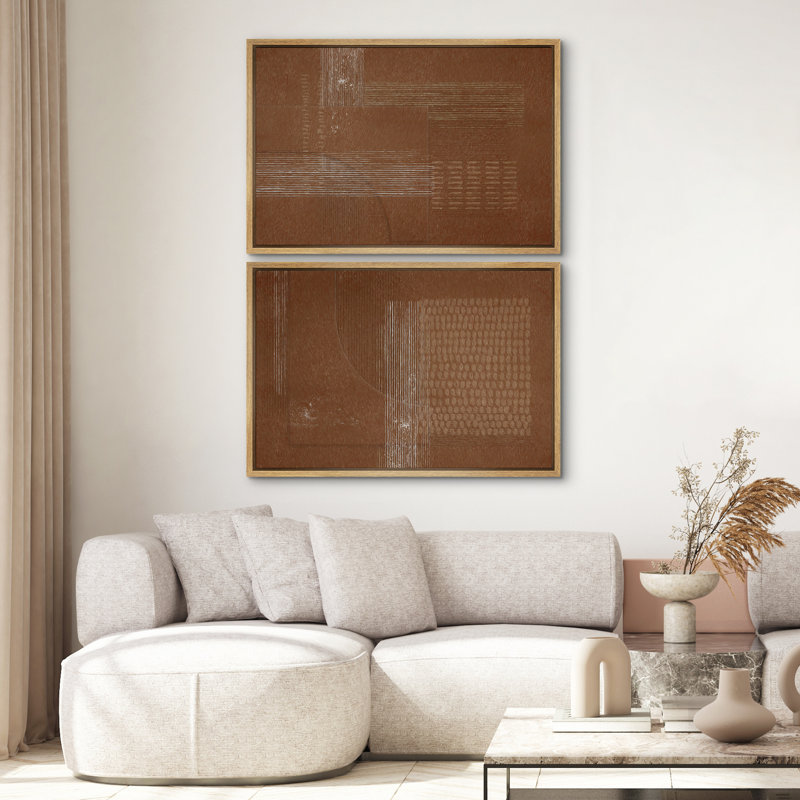 Mid-Century Modern Brown Abstract Polygon - ensemble de 2 reproductions sur toile flottantes, Naturel, H 24 po x l 36 po