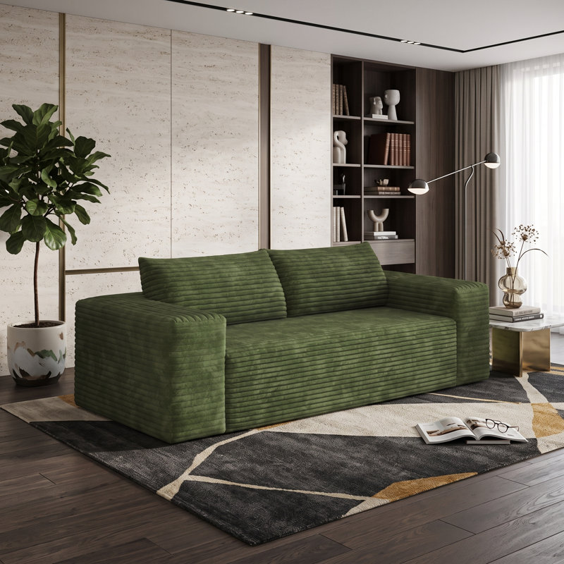 Canapé en velours côtelé à assise profonde Corduroy, À 3 places, Vert