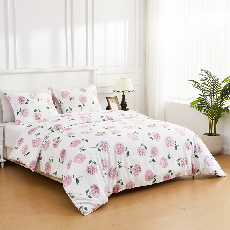 Audrina Blue/White Standard Cotton Duvet Cover Set, Queen Duvet Cover + 2 Standard Sham, Pink