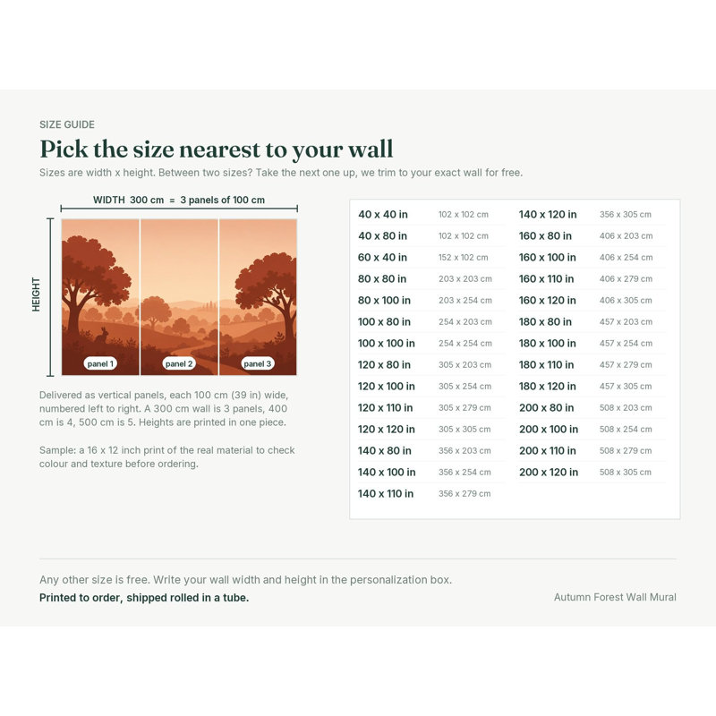 Autumn Forest Wallpaper Mural, Peel and Stick Kids Room Wall Mural, Layered Silhouette Landscape Nursery Wallpaper