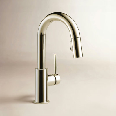 Trinsic Polished Nickel Bar Sink Faucet with Pull Down Sprayer, Modern Single Hole Prep Sink Faucet, Single Handle, Polished Nickel