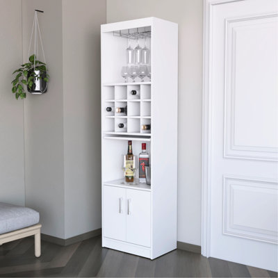 Bar blanc avec un grand espace de rangement - 71,1 pouces de haut, 15 tablettes, 2 portes, options de rangement pour le vin en bois d'ingénierie et fonction