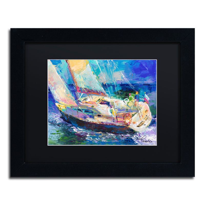 « voilier », impression sur toile, H 11 po x l 14 po x P 0,5 po, Noir, Cadre noir