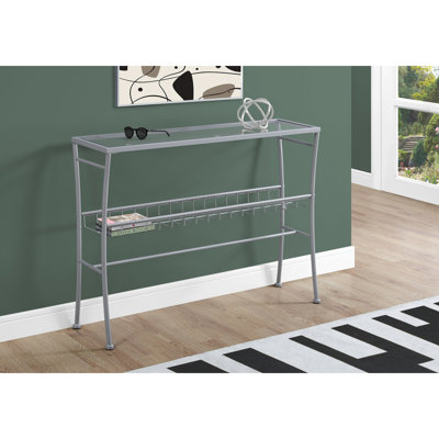 Console moderne avec tablette en métal robuste et plateau en verre transparent - Métal argenté, pieds élégants et fins décoratifs