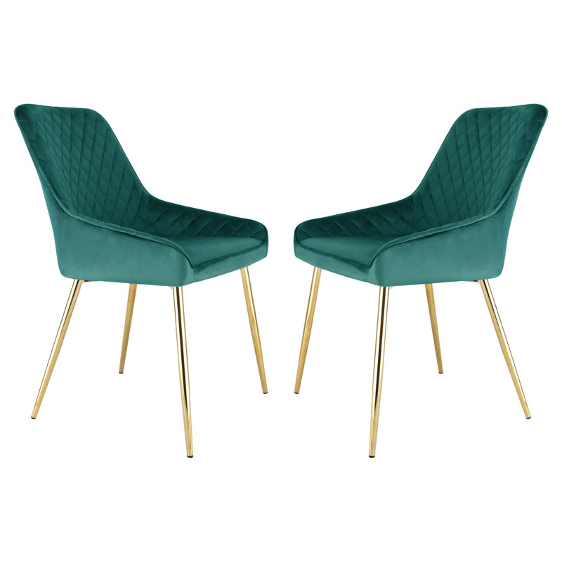 Asfand 49cm H Velvet Upholstered Side Chair, Gold, Green 