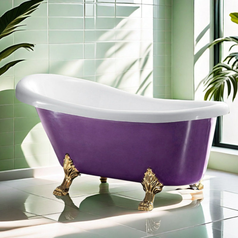 Baignoire en acrylique simple et moderne, Blanc / mauve / doré