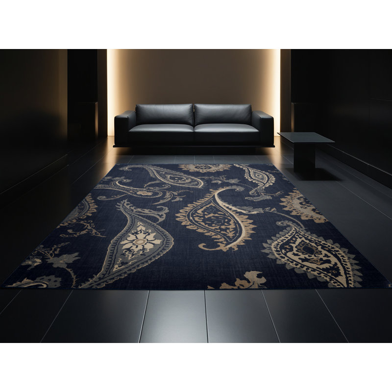 Tapis cachemire traditionnel gris lavable à la machine Peoro, Rond 7 pi