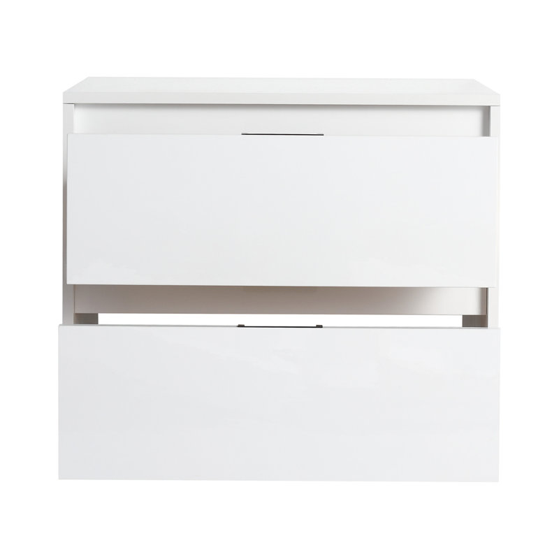 24" Modern Bathroom Wall Cabinet With 2 Soft-Close Drawers, Floating Mounting, Glossy White, For Storage Expectation Projection