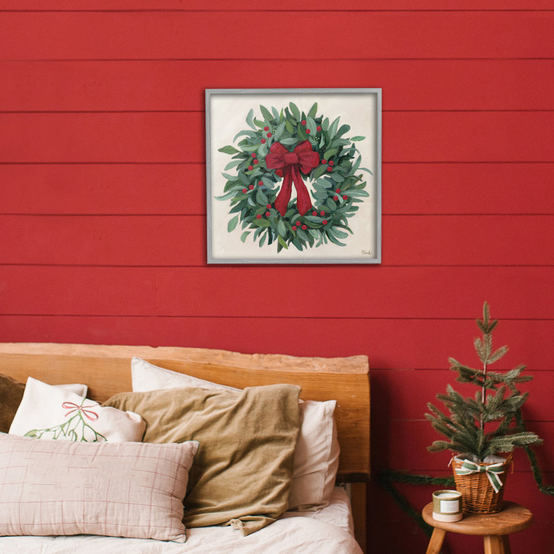Ruban de houx avec couronne giclée, design par Kate Sherrill, H 17 po x l 17 po, Estampe numérique Farmhouse