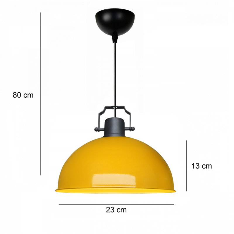 Lustre élégant en métal, finition jaune, 9,1 po de diamètre x 4,7 po de hauteur | Fabrication 100% métal, hauteur totale 31,5 po | 1 x douille E27, 40 W maximum | Parfait pour l'éclairage de la salle à manger, du salon et du vestibule