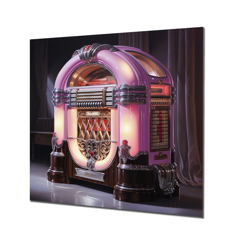Vintage Jukeboxes Neon Grooves 5 - Jukeboxes, art mural en métal, H 16 po x l 16 po