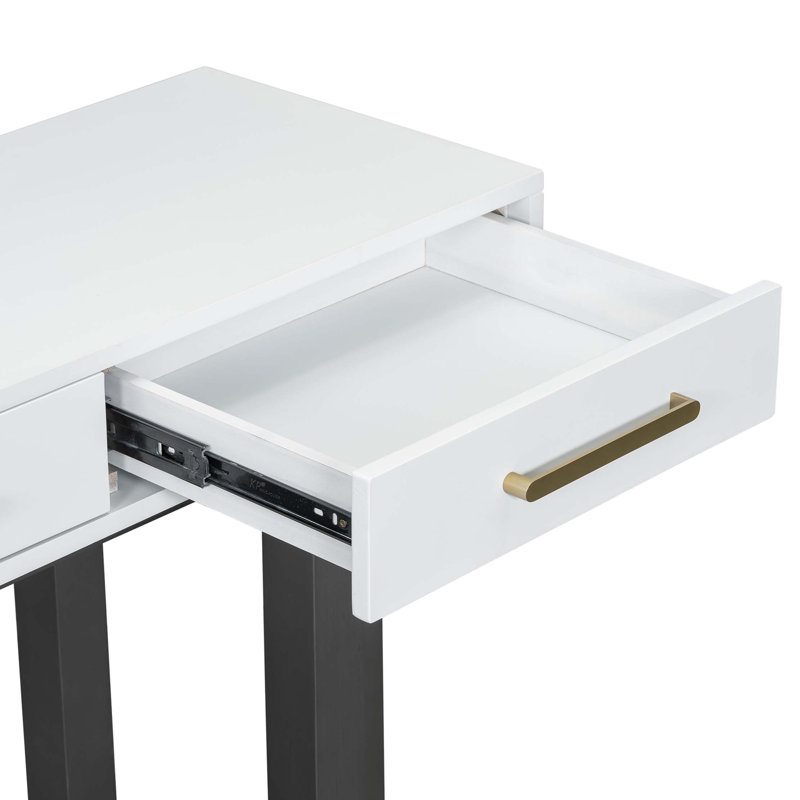 Console moderne, table de couloir, table de canapé avec 3 tiroirs, Blanc / Gris
