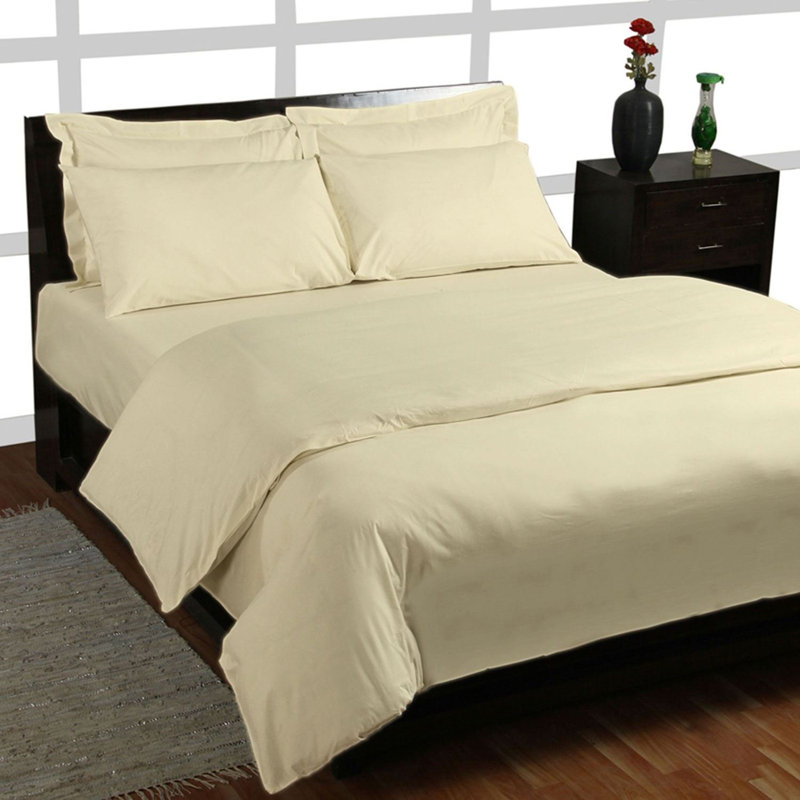 Cotton Blend Percale Fitted Sheet, Small Double (4'), Cream
