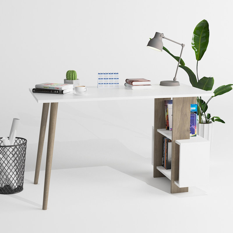 Truman Writing Desk, Walnut/White, White
