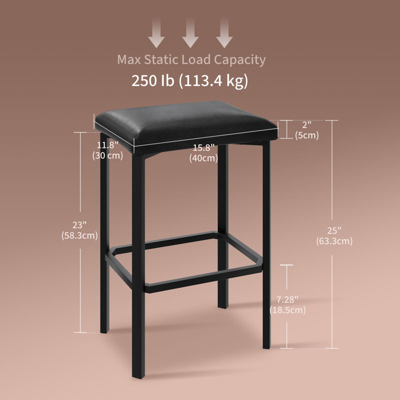 24" Bar Stools Set of 2 with Thick PU Leather Upholstered for Kitchen Island, Black, 2, Short Stool (23" Seat Height)