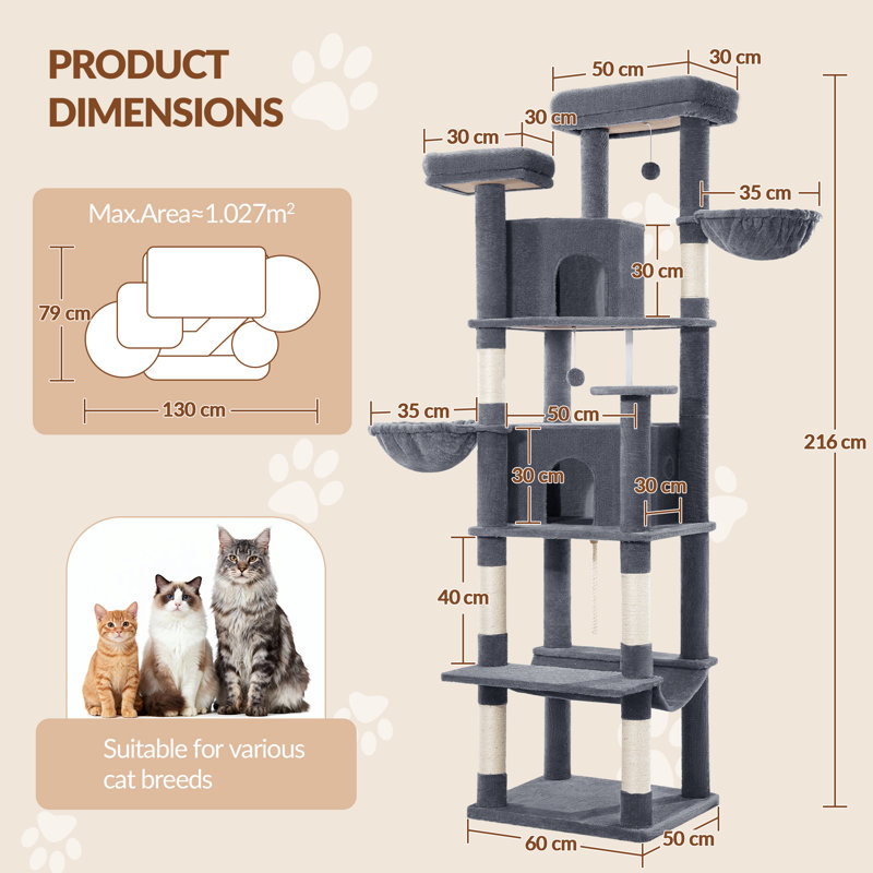 Cat Tree, 60 x 50 x 216 cm, Dark Grey