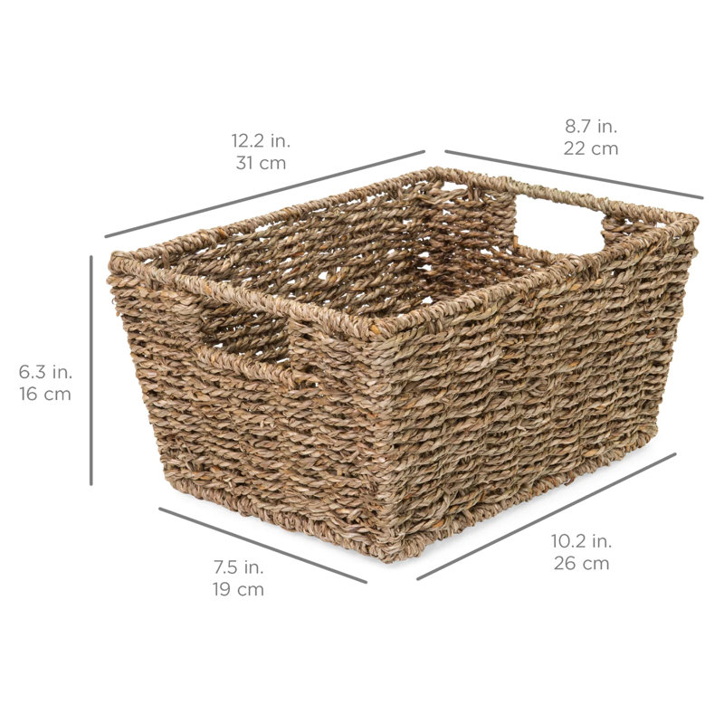 4 Multipurpose Stackable Seagrass Laundry Organizer Tote Baskets w/ Insert Handles, Natural