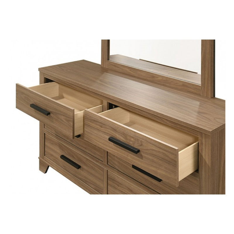 Commode 6 tiroirs avec miroir Holden, Noyer