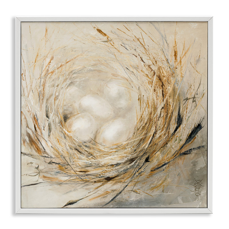 Abstrait bébé oiseau, nid d'œuf, animaux de campagne - peinture, H 24 po x l 24 po