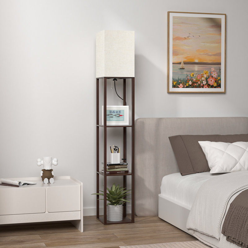 Lampe sur pied à DEL 63 po avec télécommande et tablettes Nevaen, Brun