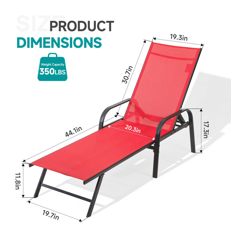 Patio Chaise Lounge Chair, Portable Outdoor Folding Recliner with Reclining Back, Breathable Mesh Seat for Beach, Poolside, Yard