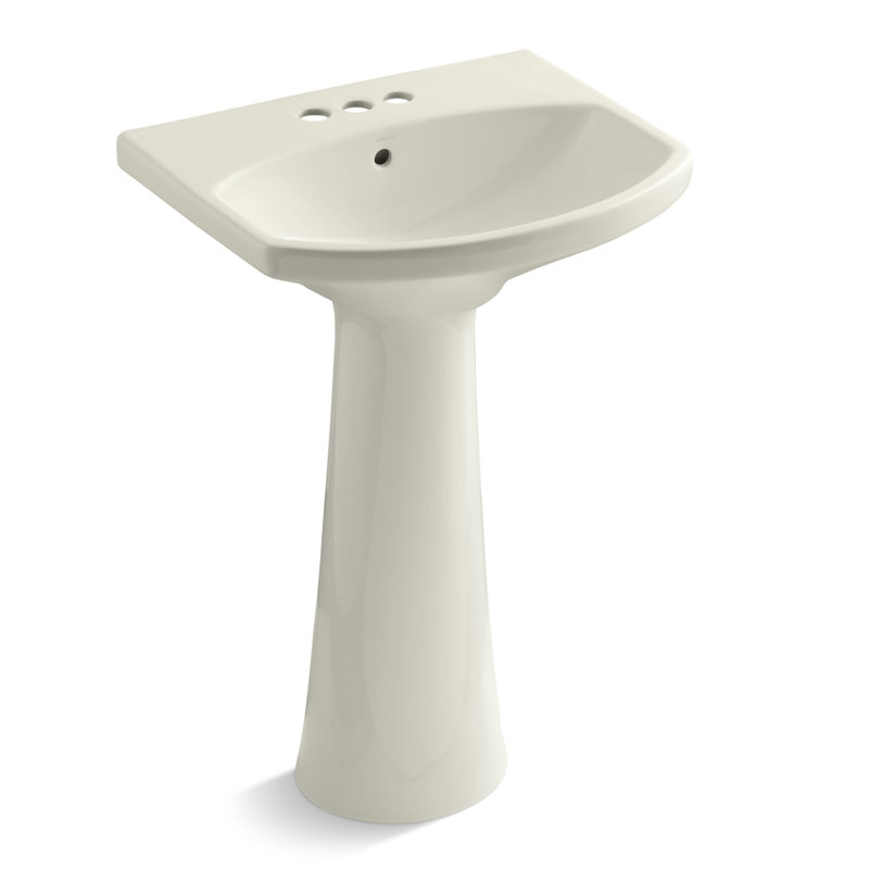 Cimarron 26.81" Vitreous China U-Shape Pedestal Bathroom Sink with Overflow, Almond, 4'' Centers
