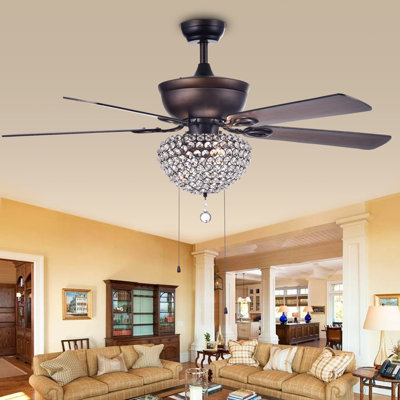 Ventilateur de plafond en cristal à 5 pales de 52 po avec ensemble d'éclairage inclus