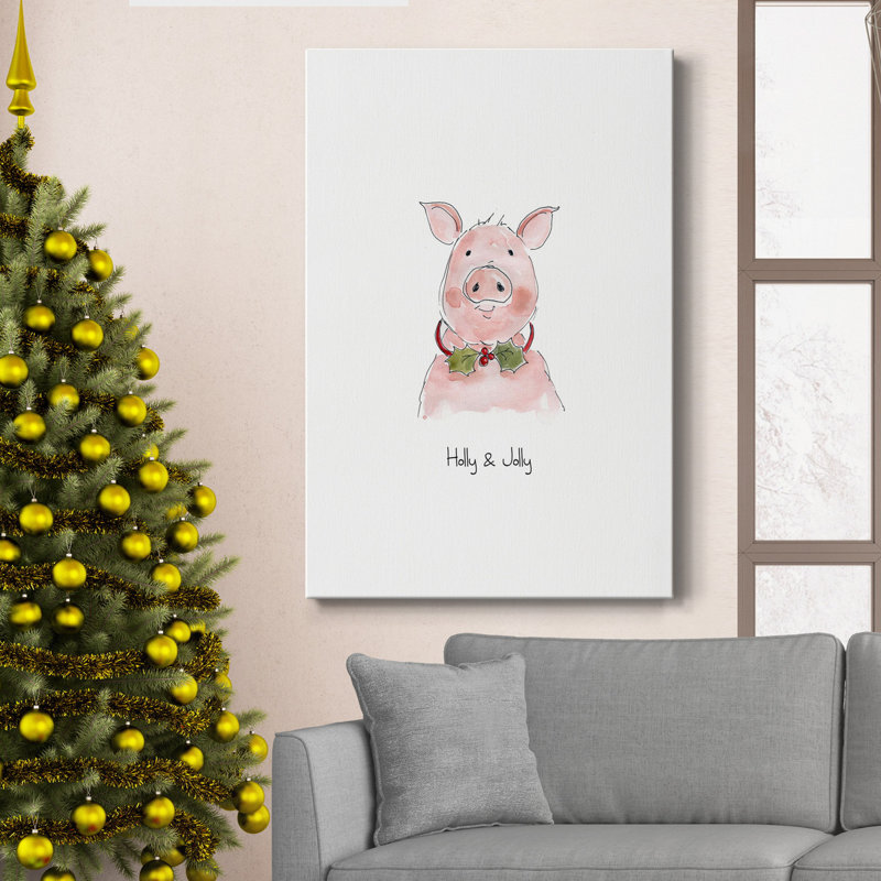 52_Farm Christmas Pig Premium, toile tendue avec châssis - prête à être accrochée, H 60 po x l 40 po x P 1 po